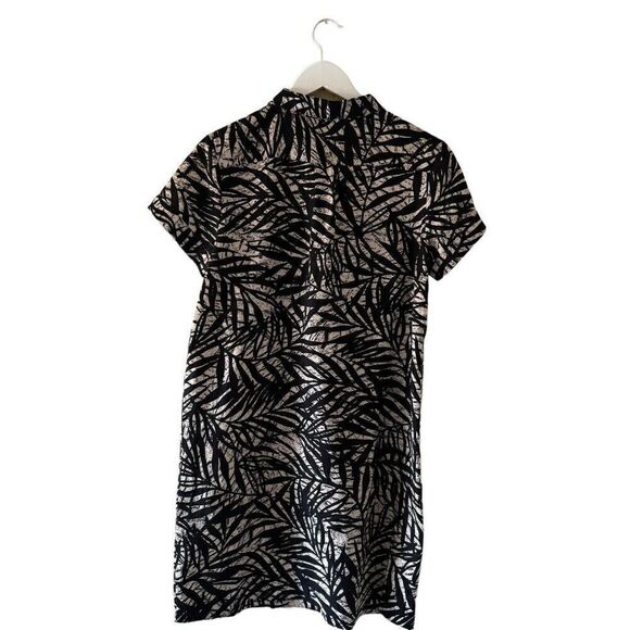 BANANA REPUBLIC BLACK & TAN PALM LEAF PRINT LINEN  VISCOSE SHIRT DRESS SZ 6 - Picture 4 of 12